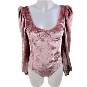 WAYF Crushed Velvet Long Sleeve Dark Mauve/Dusty Rose NWT Bodysuit Size Small